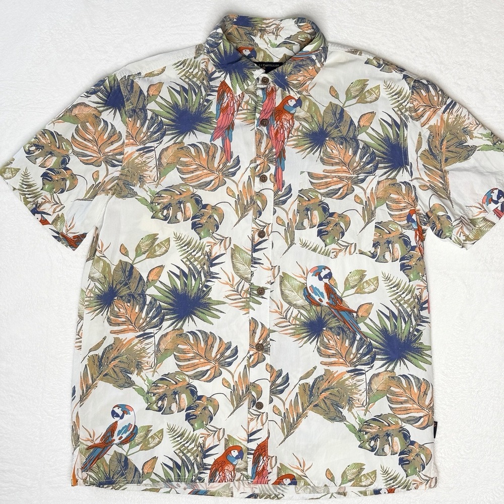 Margaritaville Hawaiian Camp Shirt Jimmy Buffet Parrot Tropical Rayon S Resort
